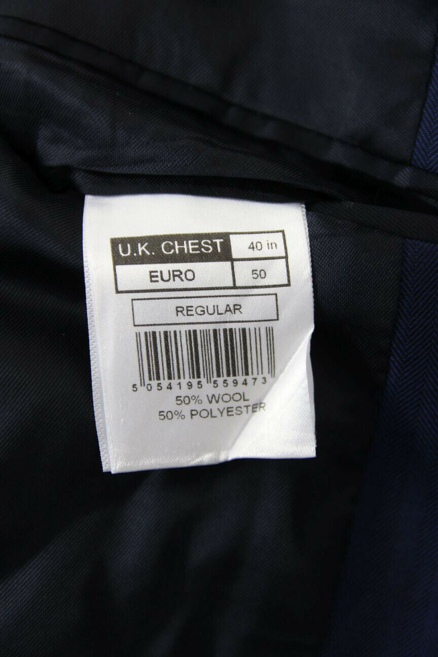 BRAND NEW WOOL RICH BLEND BLUE JACKET: 40 INCH CHEST (REGULAR FIT)