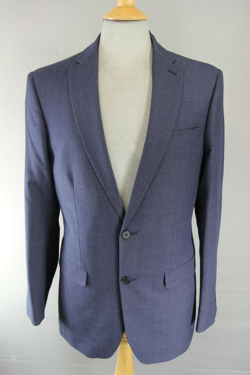 BRAND NEW DARK BLUE/NAVY CHECKED JACKET: 36 INCH CHEST (LONG FIT)