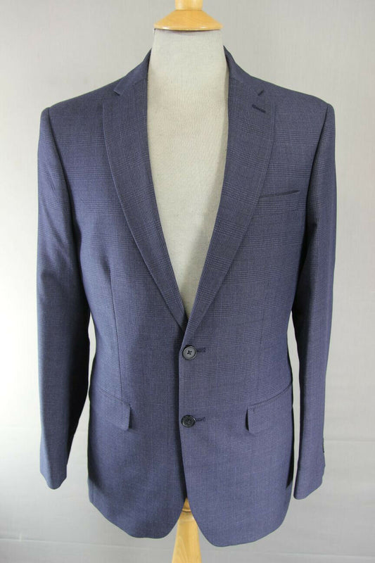 BRAND NEW DARK BLUE/NAVY CHECKED JACKET: 36 INCH CHEST (LONG FIT)