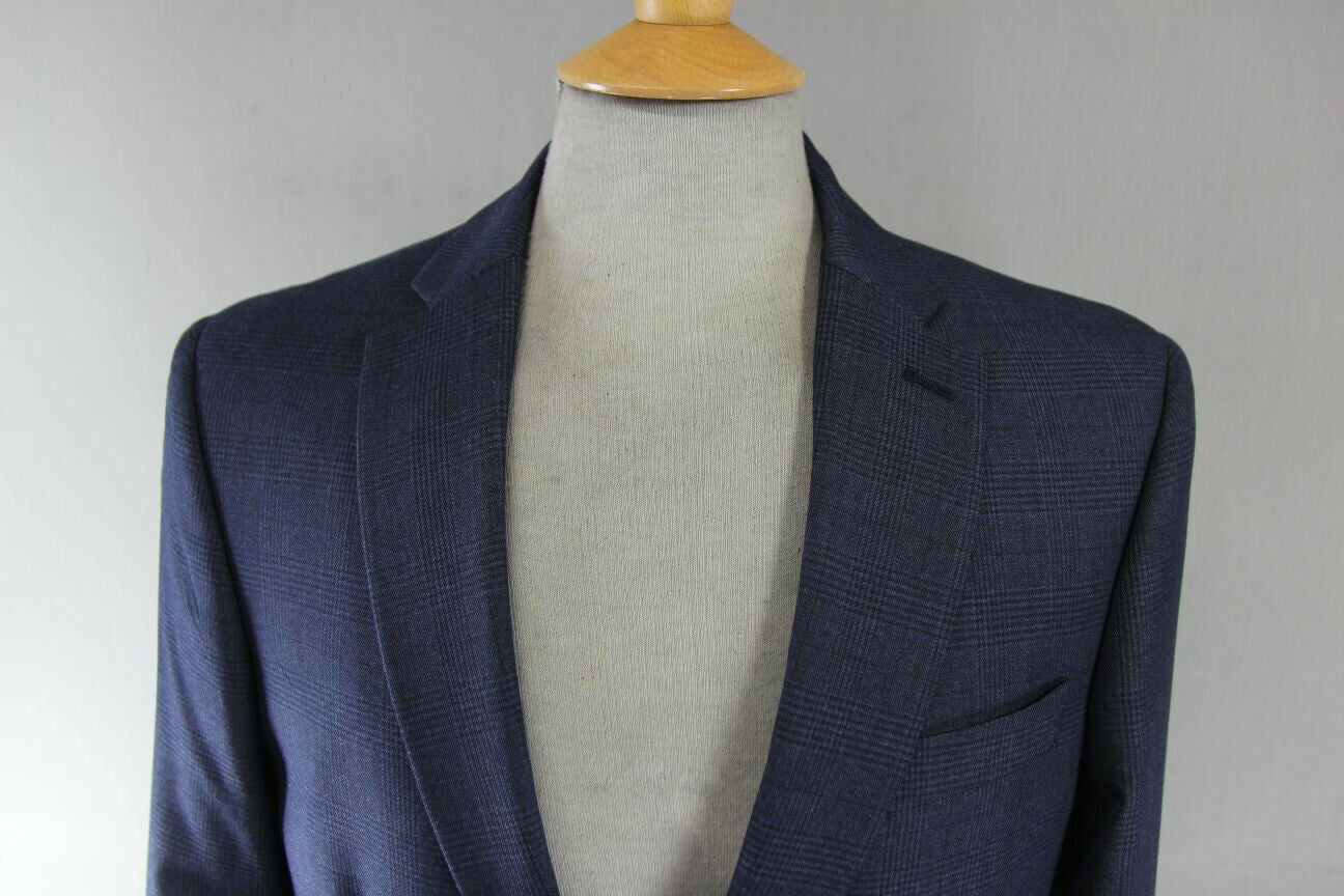 BRAND NEW DARK BLUE/NAVY CHECKED JACKET: 36 INCH CHEST (LONG FIT)