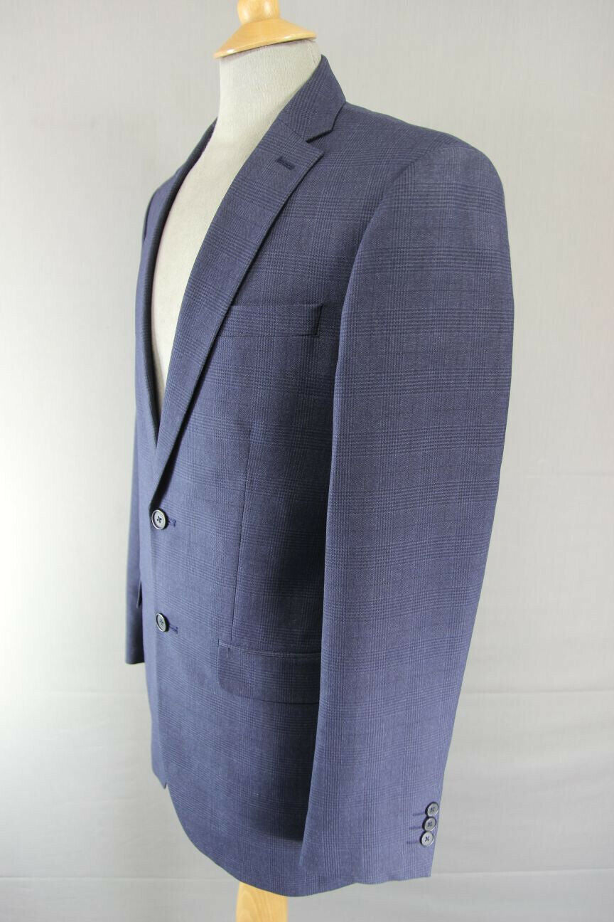 BRAND NEW DARK BLUE/NAVY CHECKED JACKET: 36 INCH CHEST (LONG FIT)