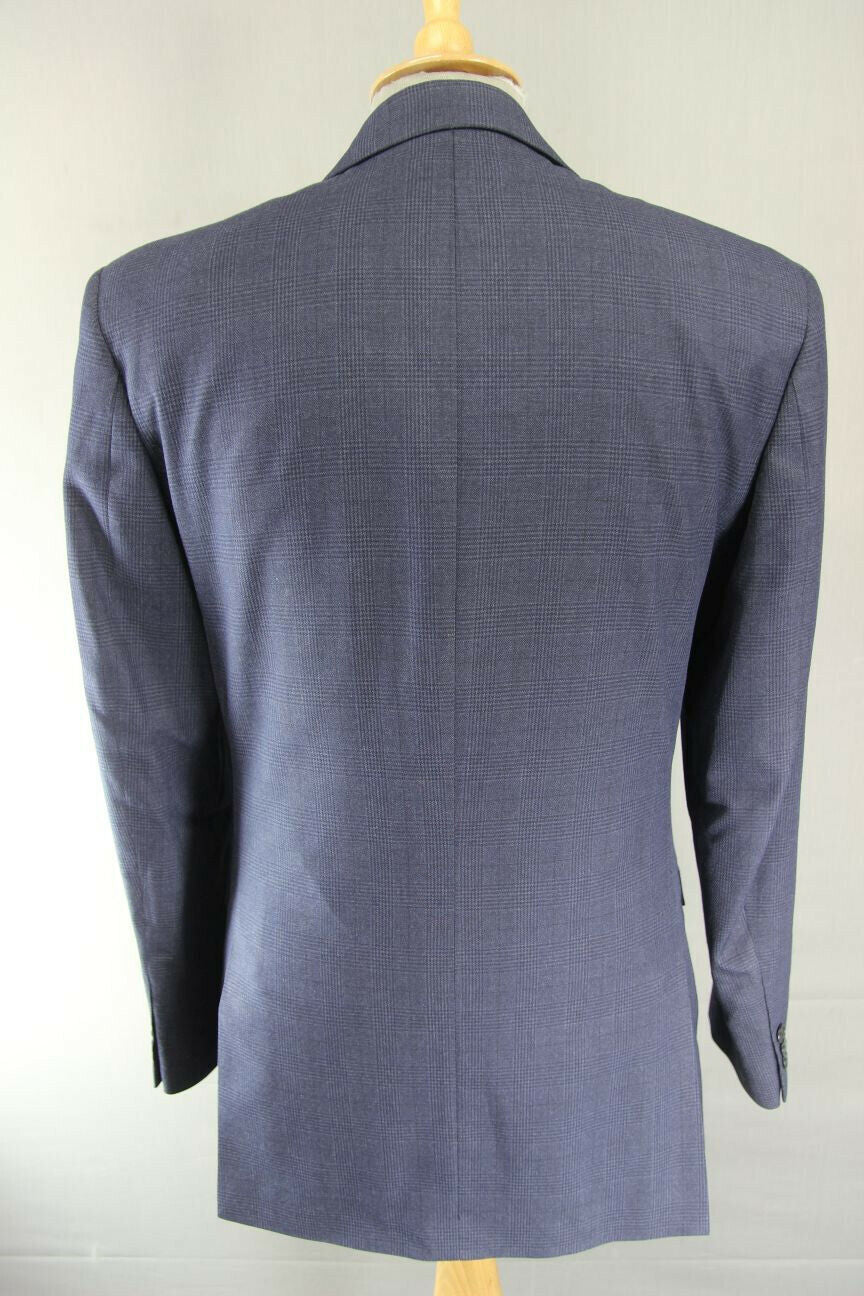 BRAND NEW DARK BLUE/NAVY CHECKED JACKET: 36 INCH CHEST (LONG FIT)