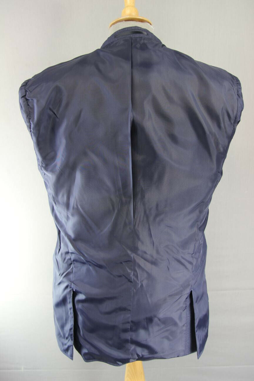 BRAND NEW DARK BLUE/NAVY CHECKED JACKET: 36 INCH CHEST (LONG FIT)