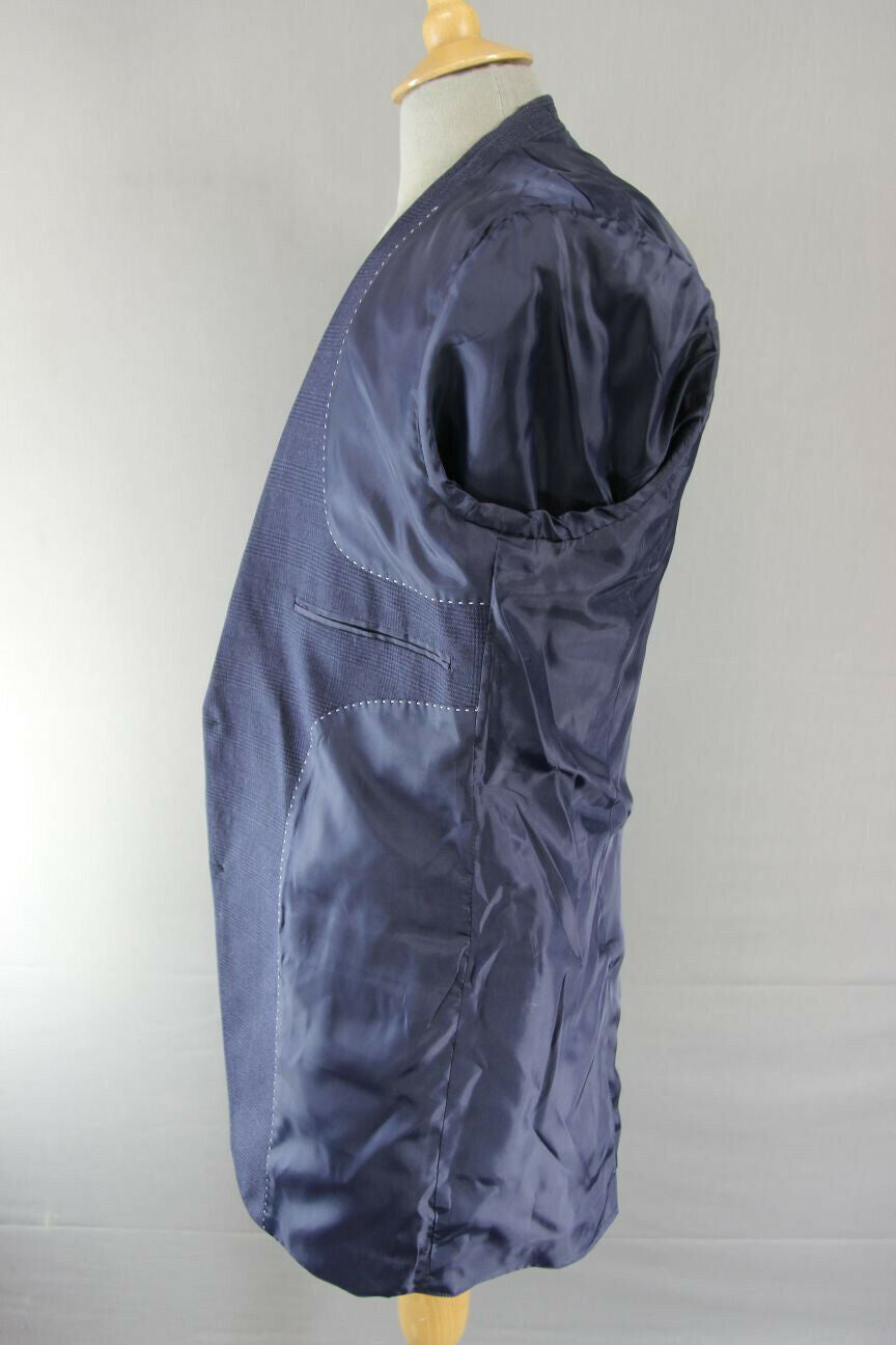 BRAND NEW DARK BLUE/NAVY CHECKED JACKET: 36 INCH CHEST (LONG FIT)