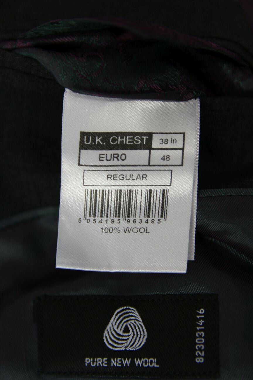 BRAND NEW PURE WOOL ITALIAN FABRIC GREY JACKET: 38" CHEST (REGULAR OR SHORT FIT)
