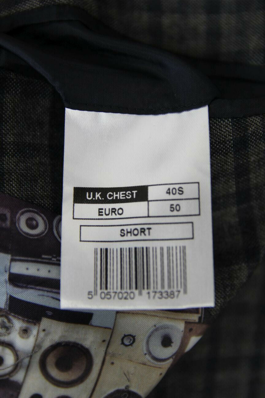 BRAND NEW WOOL RICH BLEND CHECKED GREY JACKET 38-40 INCH CHEST (SHORT FIT)