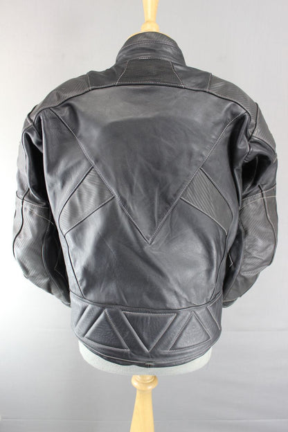 MJK BLACK LEATHER BIKER JACKET + REMOVABLE BACK, SHOULDER & ELBOW PROTECTORS 38"