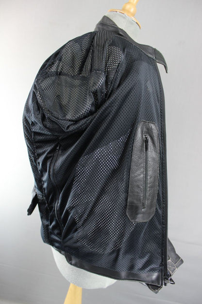 MJK BLACK LEATHER BIKER JACKET + REMOVABLE BACK, SHOULDER & ELBOW PROTECTORS 38"