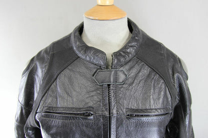 EVIRON BLACK, SILVER & YELLOW LEATHER BIKER JACKET WITH RACE HUMP 36"EXTRA SMALL