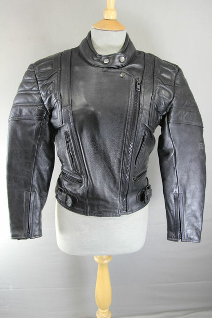 EURO STYLE CLASSIC BLACK LEATHER BIKER JACKET: SIZE 10