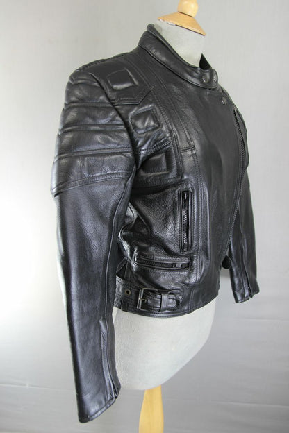 EURO STYLE CLASSIC BLACK LEATHER BIKER JACKET: SIZE 10