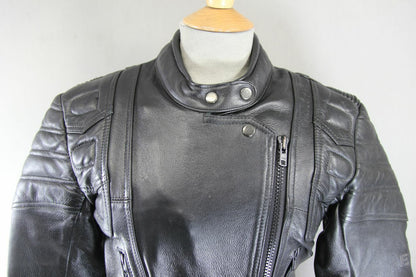 EURO STYLE CLASSIC BLACK LEATHER BIKER JACKET: SIZE 10