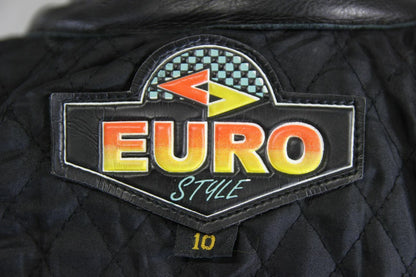 EURO STYLE CLASSIC BLACK LEATHER BIKER JACKET: SIZE 10