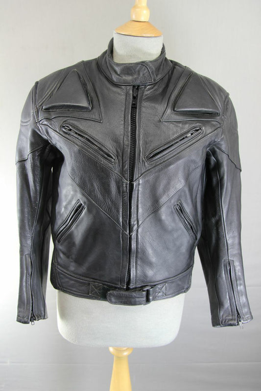 RHINO BRITISH DESIGNED & STYLED BLACK COWHIDE LEATHER BIKER JACKET: SIZE 14