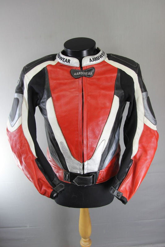 AARD WEAR LEATHER BIKER JACKET 38" + REMOVABLE BACK, SHOULDER & ELBOW PROTECTORS