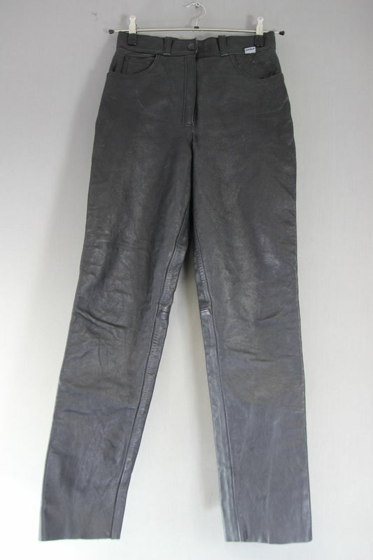 WOLF BRITISH MADE BLACK LEATHER BIKER JEANS SIZE 12: WAIST 28IN/INSIDE LEG 32IN