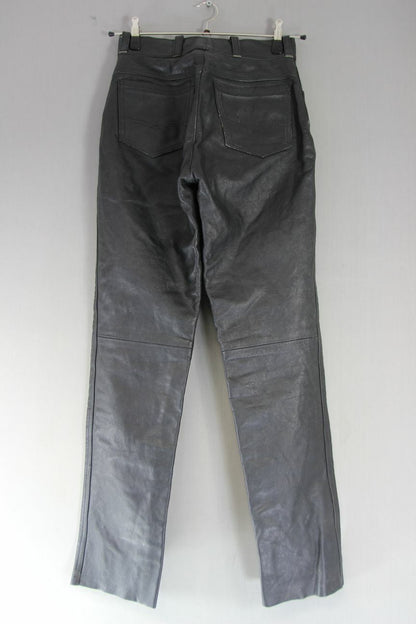 WOLF BRITISH MADE BLACK LEATHER BIKER JEANS SIZE 12: WAIST 28IN/INSIDE LEG 32IN