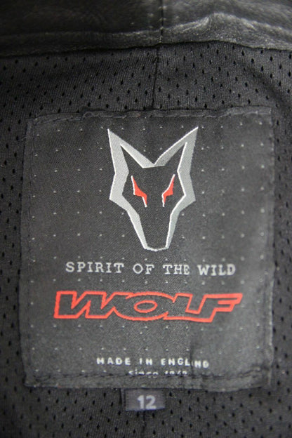 WOLF BRITISH MADE BLACK LEATHER BIKER JEANS SIZE 12: WAIST 28IN/INSIDE LEG 32IN