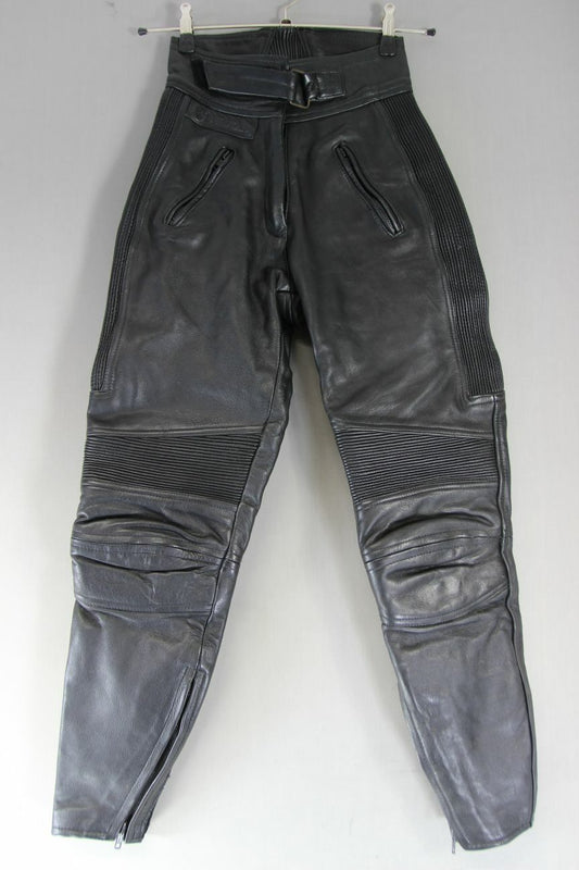 BELSTAFF BLACK LEATHER BIKER TROUSERS SIZE 12: WAIST 26 INCHES/LEG 29 INCHES