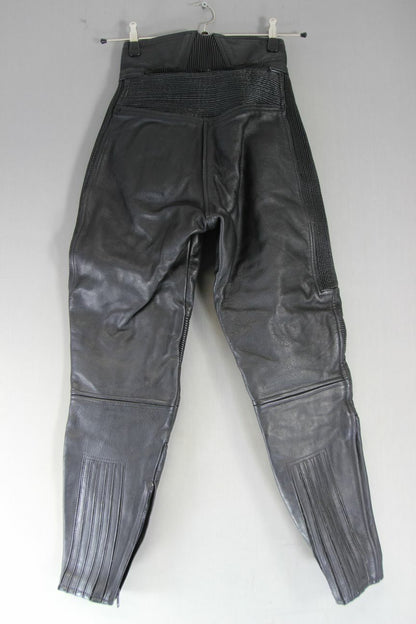 BELSTAFF BLACK LEATHER BIKER TROUSERS SIZE 12: WAIST 26 INCHES/LEG 29 INCHES