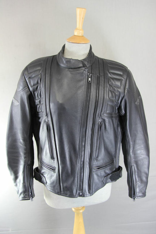 WEISE BLACK LEATHER BIKER JACKET WITH SHOULDER & ELBOW CE ARMOUR SIZE 16