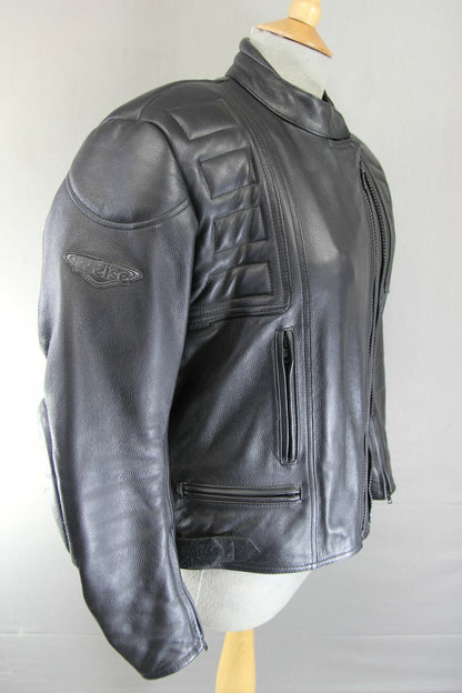 WEISE BLACK LEATHER BIKER JACKET WITH SHOULDER & ELBOW CE ARMOUR SIZE 16