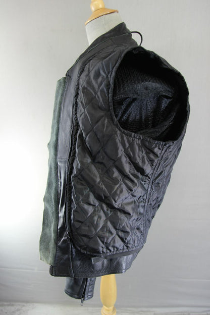 J&S BLACK & SILVER LEATHER BIKER JACKET WITH BACK PROTECTOR & THERMAL LINING 40"