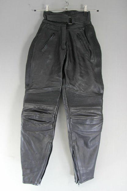BELSTAFF BLACK LEATHER BIKER TROUSERS SIZE 10: WAIST 24 INCHES/LEG 29 INCHES
