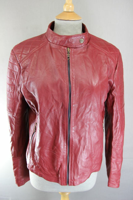 CLASSIC LEATHER CITY HAND CRAFTED BY RADWAN BURGUNDY BIKER JACKET 38 INCH/XL