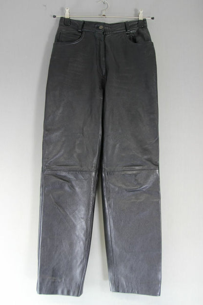 ARM'S CLASSIC BLACK LEATHER BIKER JEANS: SIZE 10 - WAIST 26 IN/INSIDE LEG 29 IN