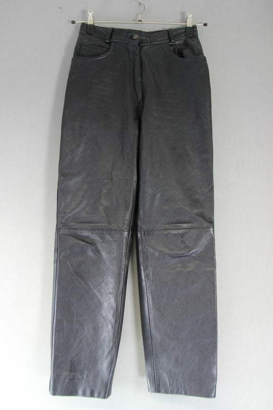 ARM'S CLASSIC BLACK LEATHER BIKER JEANS: SIZE 10 - WAIST 26 IN/INSIDE LEG 29 IN