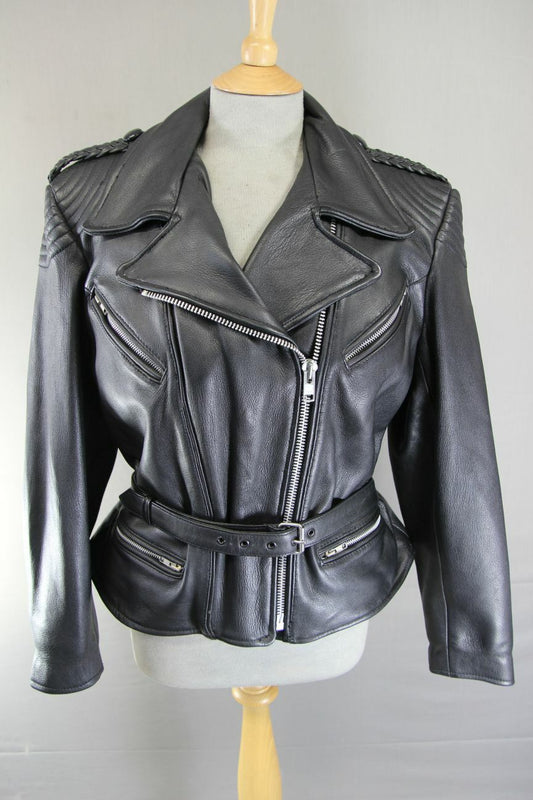 VINTAGE 1970'S PUNK ROCK STYLE RETRO BLACK LEATHER BIKER JACKET 42 INCH