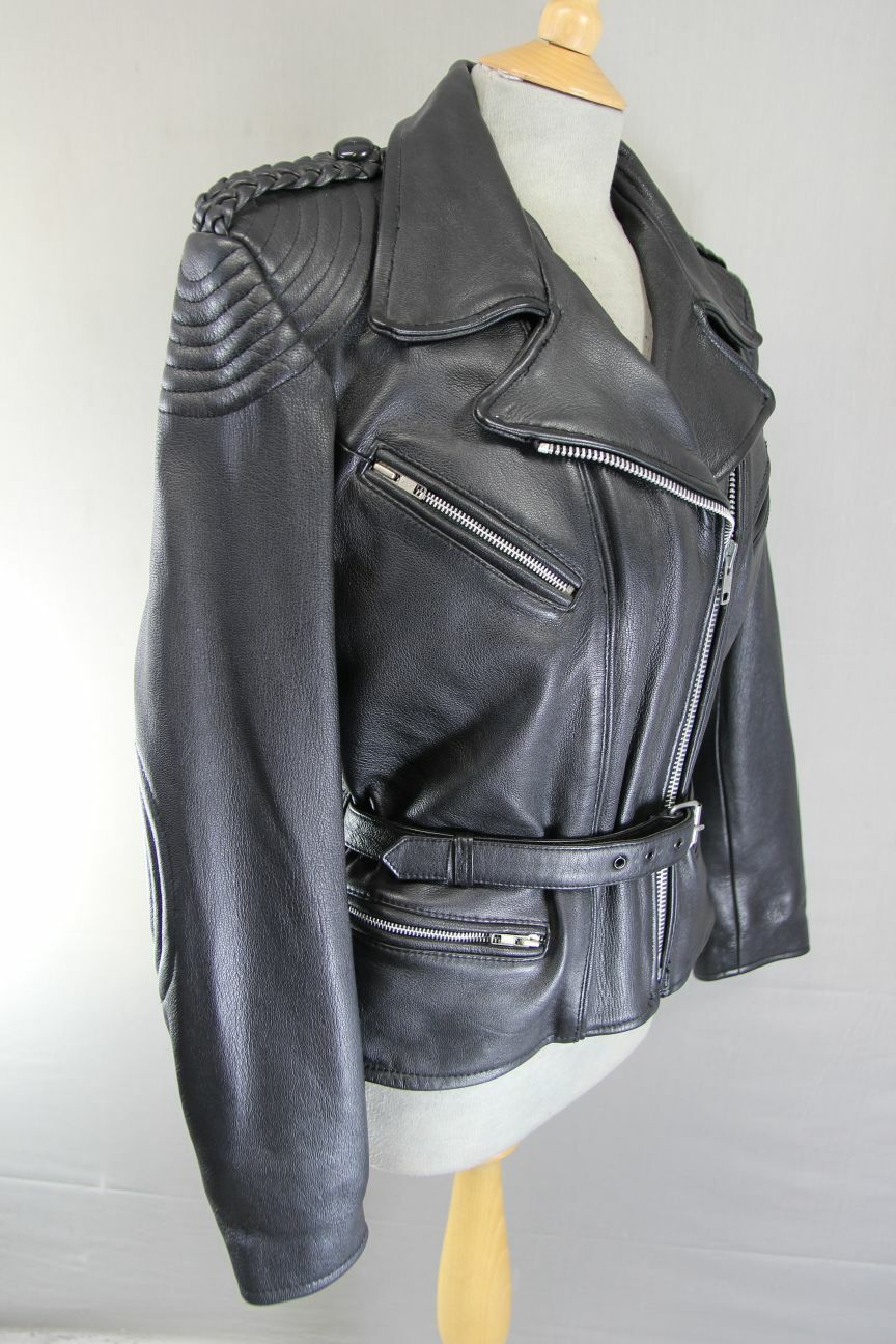 VINTAGE 1970'S PUNK ROCK STYLE RETRO BLACK LEATHER BIKER JACKET 42 INCH
