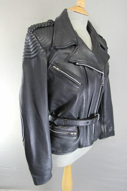 VINTAGE 1970'S PUNK ROCK STYLE RETRO BLACK LEATHER BIKER JACKET 42 INCH
