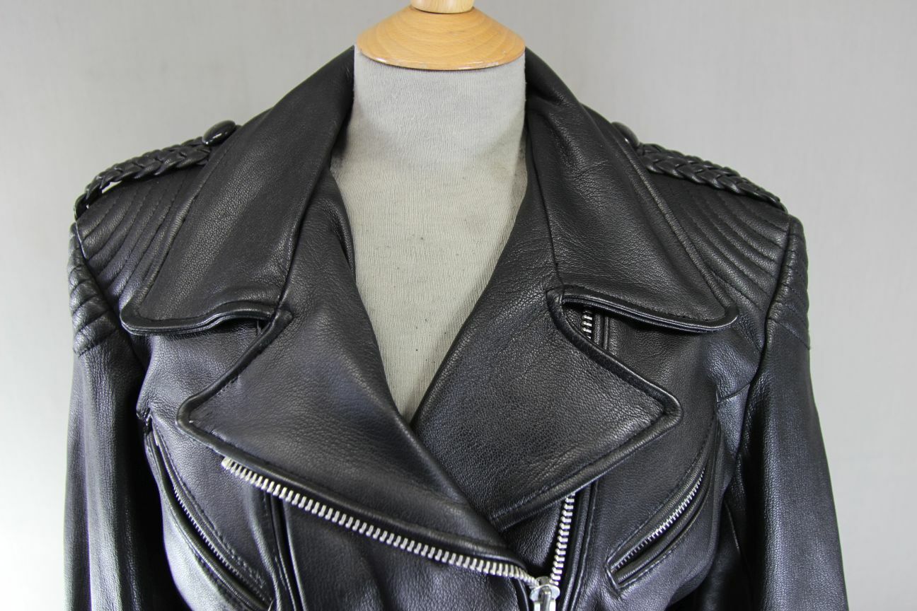 VINTAGE 1970'S PUNK ROCK STYLE RETRO BLACK LEATHER BIKER JACKET 42 INCH