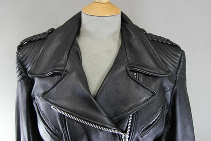 VINTAGE 1970'S PUNK ROCK STYLE RETRO BLACK LEATHER BIKER JACKET 42 INCH