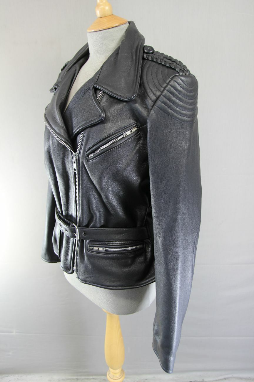 VINTAGE 1970'S PUNK ROCK STYLE RETRO BLACK LEATHER BIKER JACKET 42 INCH