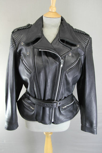 VINTAGE 1970'S PUNK ROCK STYLE RETRO BLACK LEATHER BIKER JACKET 42 INCH