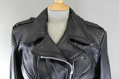VINTAGE 1970'S PUNK ROCK STYLE RETRO BLACK LEATHER BIKER JACKET 42 INCH