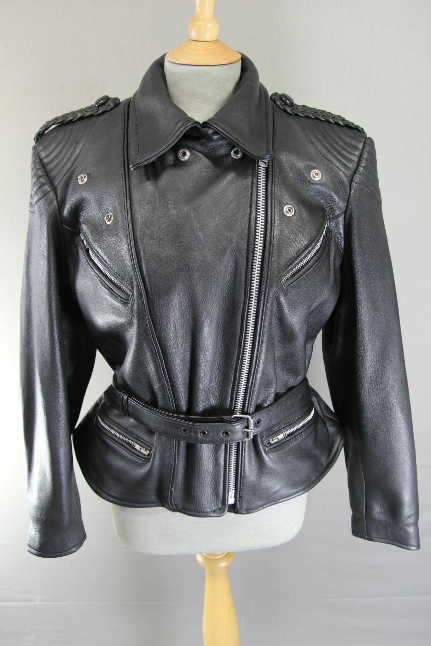 VINTAGE 1970'S PUNK ROCK STYLE RETRO BLACK LEATHER BIKER JACKET 42 INCH