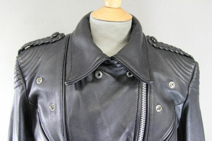 VINTAGE 1970'S PUNK ROCK STYLE RETRO BLACK LEATHER BIKER JACKET 42 INCH
