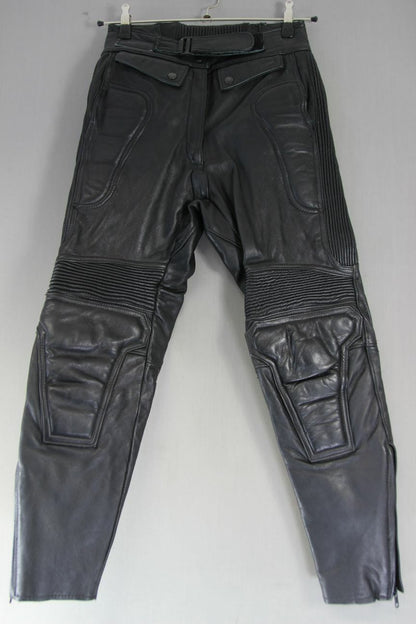 SPORTEX DOLOMITE BLACK LEATHER BIKER TROUSERS SIZE 12 WAIST 28IN/INSIDE LEG 27IN