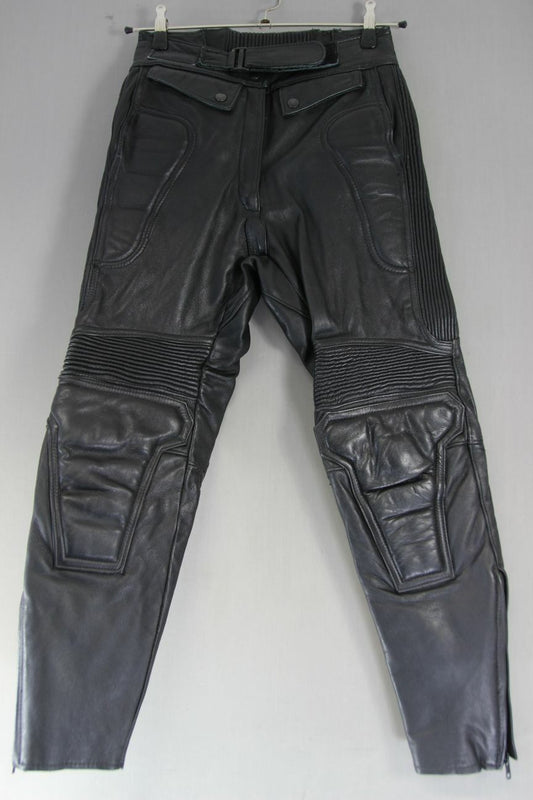 SPORTEX DOLOMITE BLACK LEATHER BIKER TROUSERS SIZE 12 WAIST 28IN/INSIDE LEG 27IN