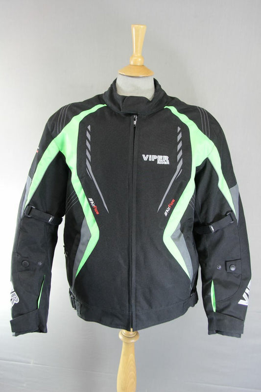 VIPER BLACK & GREEN TEXTILE BIKER JACKET WITH CE ARMOUR & THERMAL LINING 42 IN/L