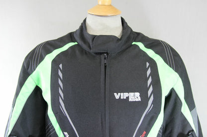 VIPER BLACK & GREEN TEXTILE BIKER JACKET WITH CE ARMOUR & THERMAL LINING 42 IN/L