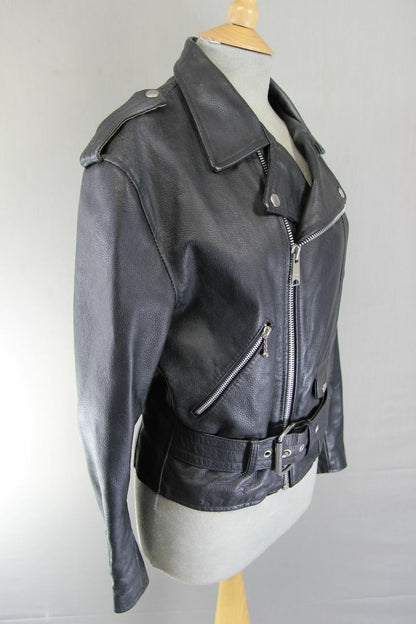 VINTAGE 70s/80s PUNK ROCK BRITISH MADE GENEL LONDON BLACK LEATHER BIKER JCKT 34"