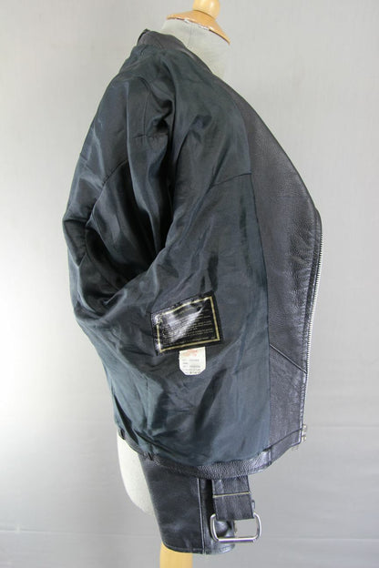 VINTAGE 70s/80s PUNK ROCK BRITISH MADE GENEL LONDON BLACK LEATHER BIKER JCKT 34"