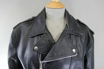 VINTAGE 70s/80s PUNK ROCK BRITISH MADE GENEL LONDON BLACK LEATHER BIKER JCKT 34"
