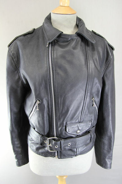 VINTAGE 70s/80s PUNK ROCK BRITISH MADE GENEL LONDON BLACK LEATHER BIKER JCKT 34"