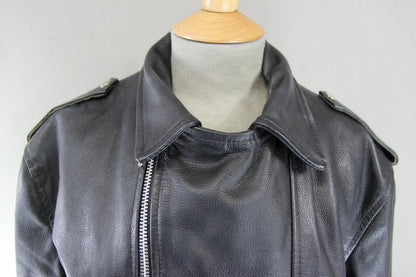 VINTAGE 70s/80s PUNK ROCK BRITISH MADE GENEL LONDON BLACK LEATHER BIKER JCKT 34"